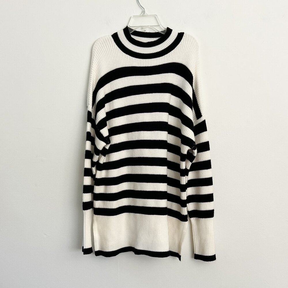 Philosophy Black and White Striped Turtleneck Sweater